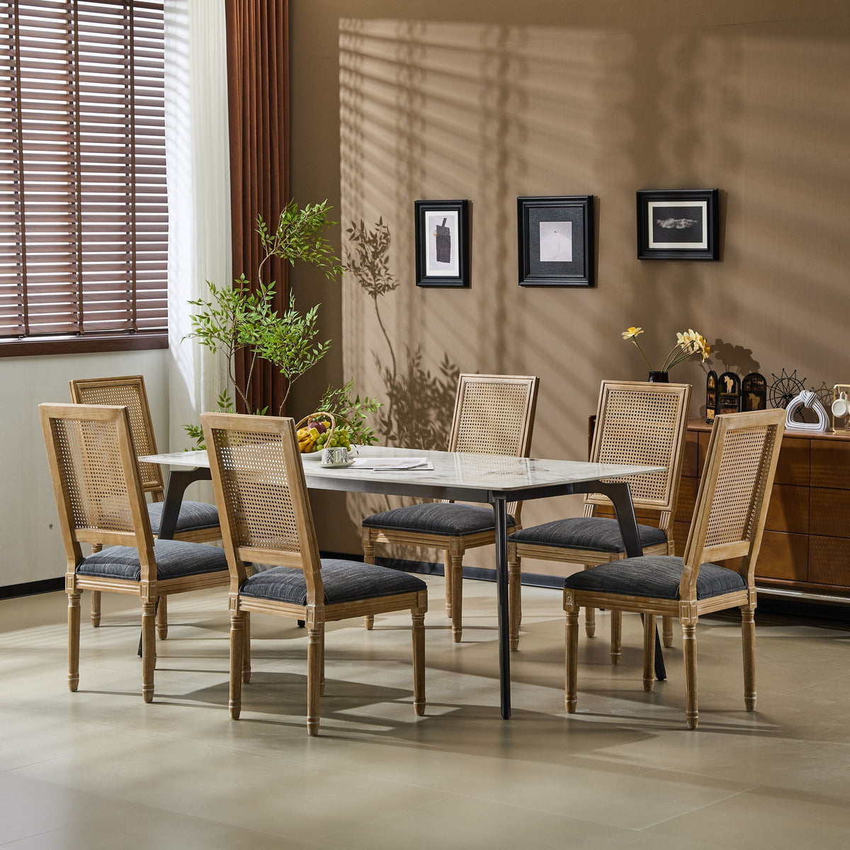 French Country Dining Chair With Rectangular Cane Backrest And Smooth Upholstered Seating - Best Buy Furniture