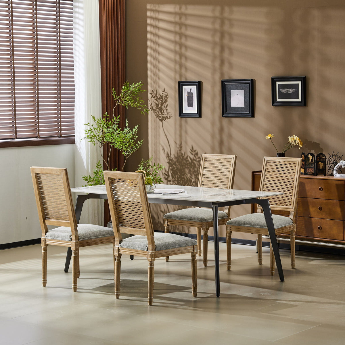 French Country Dining Chair With Rectangular Cane Backrest And Smooth Upholstered Seating - Best Buy Furniture