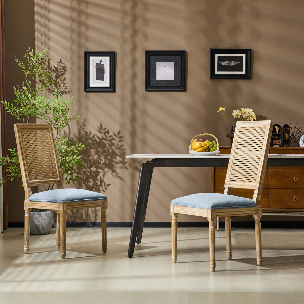 French Country Dining Chair With Rectangular Cane Backrest And Smooth Upholstered Seating - Best Buy Furniture