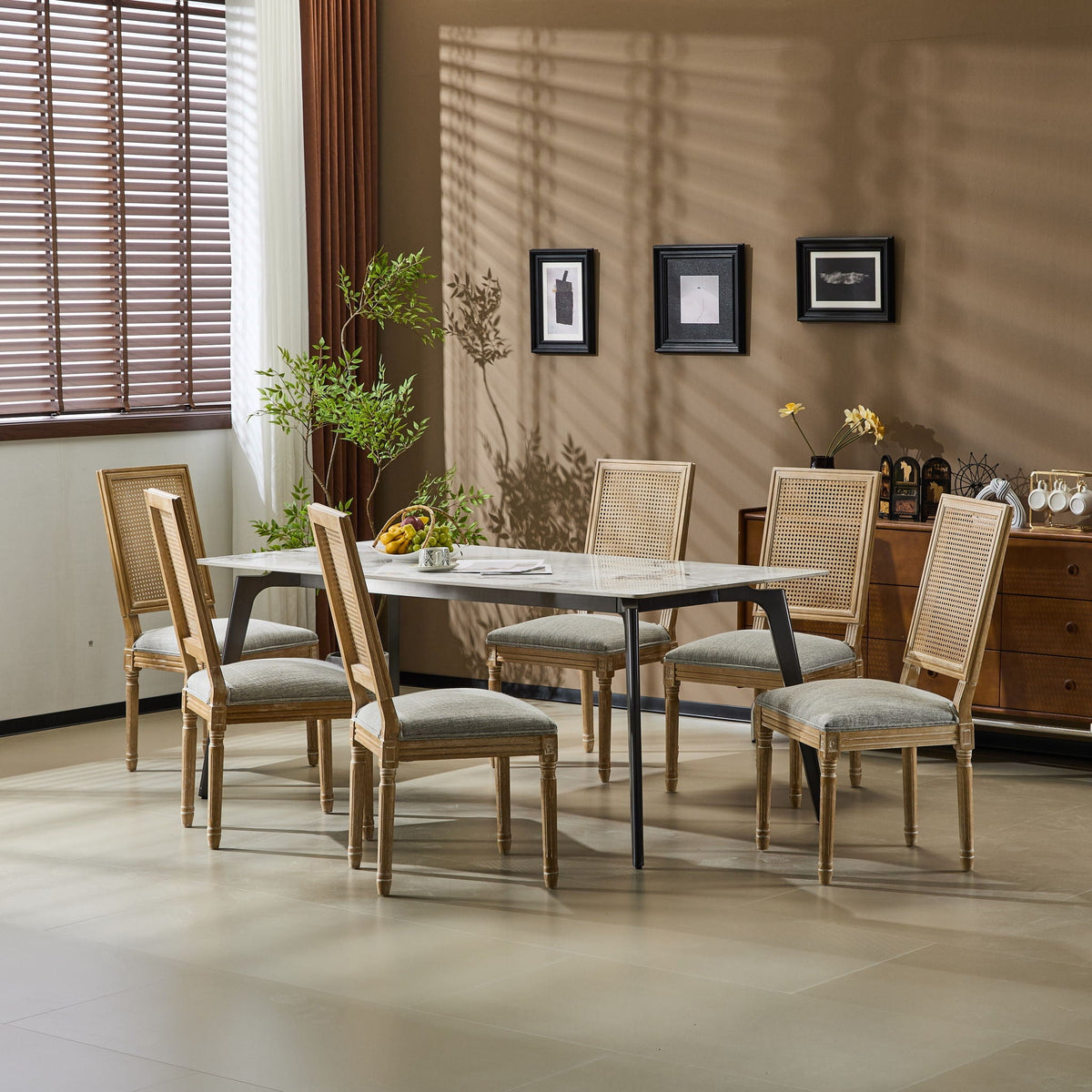 French Country Dining Chair With Rectangular Cane Backrest And Smooth Upholstered Seating - Best Buy Furniture