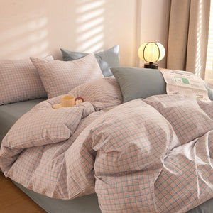Fresh Plaid Washed Cotton Bedding Set