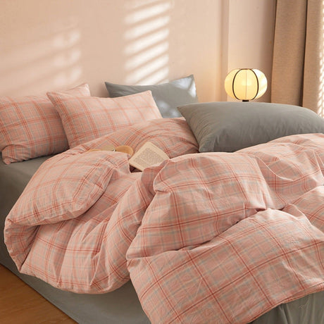 Fresh Plaid Washed Cotton Bedding Set