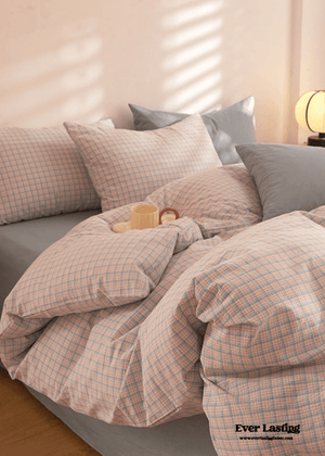 Fresh Plaid Washed Cotton Bedding Set