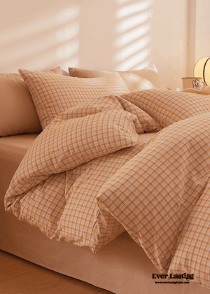 Fresh Plaid Washed Cotton Bedding Set