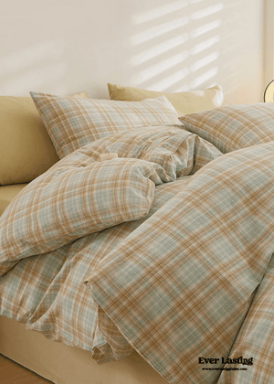 Fresh Plaid Washed Cotton Bedding Set