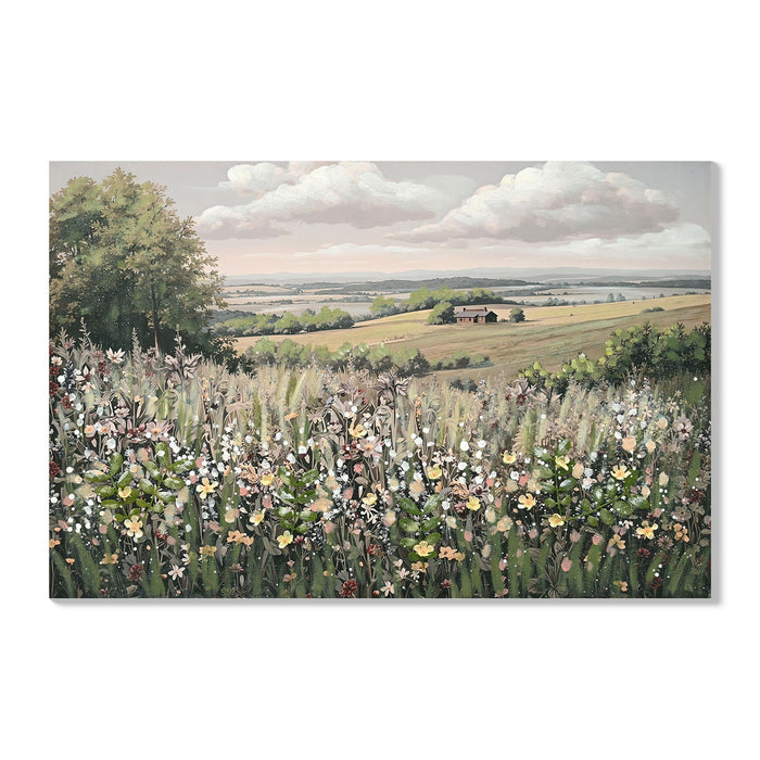 FU JIAN JIE AO Framed Canvas Wall Art Vintage Landscape with 3D Floral Accents