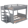 Full Size Convertible Wood Bunk Bed with Storage Staircase