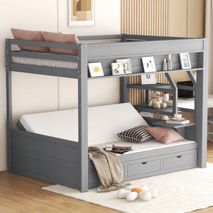 Full Size Convertible Wood Bunk Bed with Storage Staircase - view 2