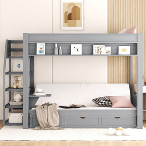 Full Size Convertible Wood Bunk Bed with Storage Staircase - view 3
