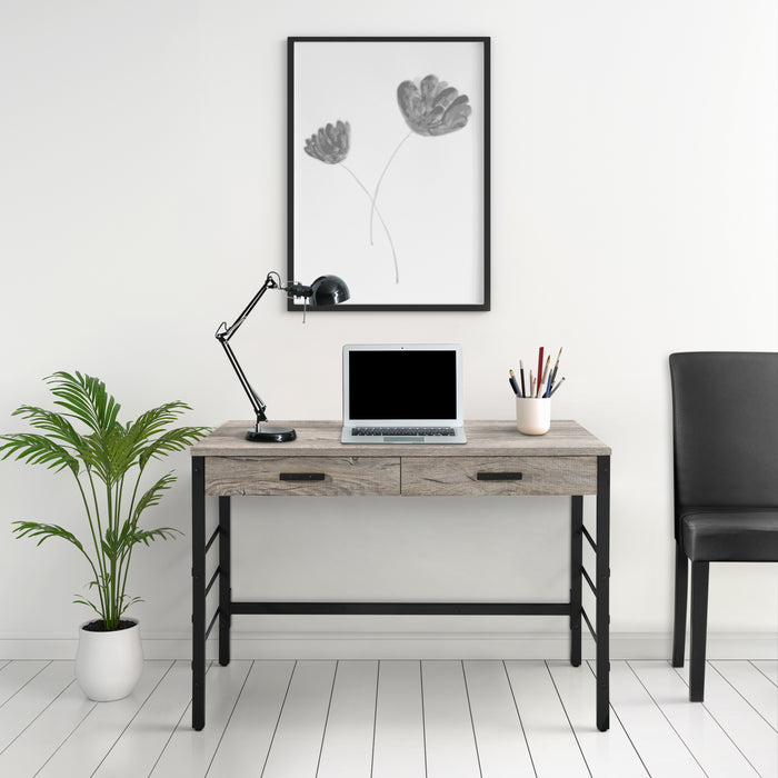 Furniture Max Light Weathered Writing Desk with Storage Drawers and USB Ports