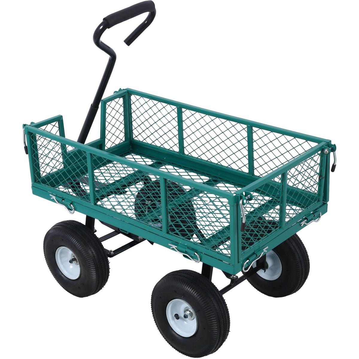 G&H Heavy Duty Steel Garden Cart with Mesh Sides in Dark Green