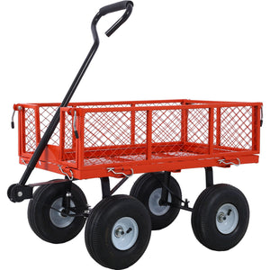 G&H Heavy Duty Steel Garden Cart with Mesh Sides in Red