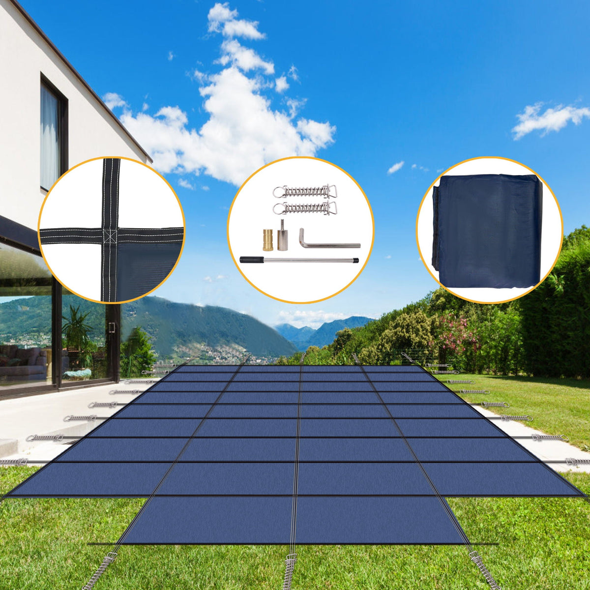 G&H High Strength Mesh Pool Safety Cover for 20 x 40 Ft Rectangular Inground Pools in Blue