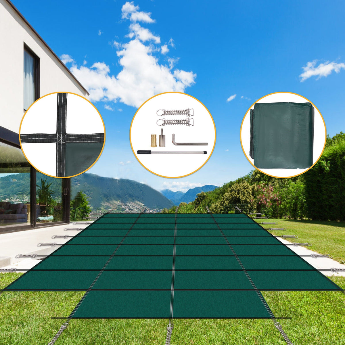 G&H High Strength Mesh Pool Safety Cover for 20 x 40 Ft Rectangular Inground Pools in Dark Green