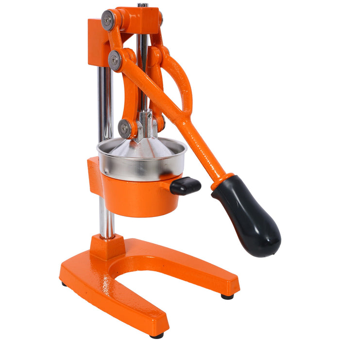 G&H Manual Hand Press Citrus Juicer with Cast Iron Construction in Orange