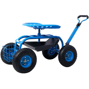 G&H Rolling Garden Scooter Cart Seat with 360 Swivel and Tool Tray in Light Blue