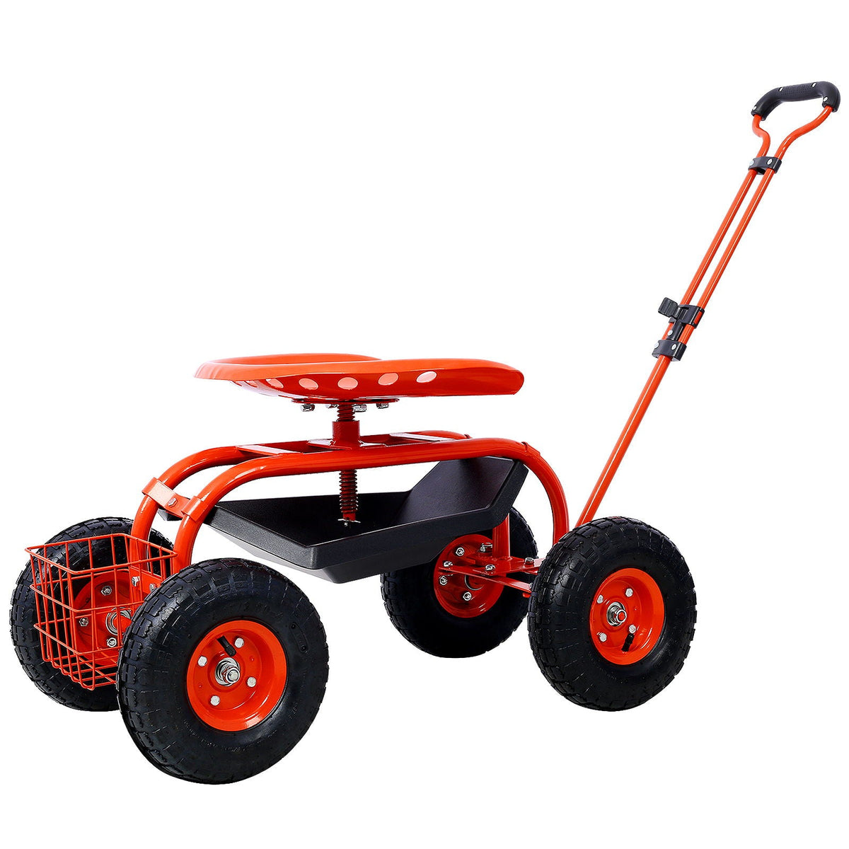 G&H Rolling Garden Scooter Cart Seat with 360 Swivel and Tool Tray in Red
