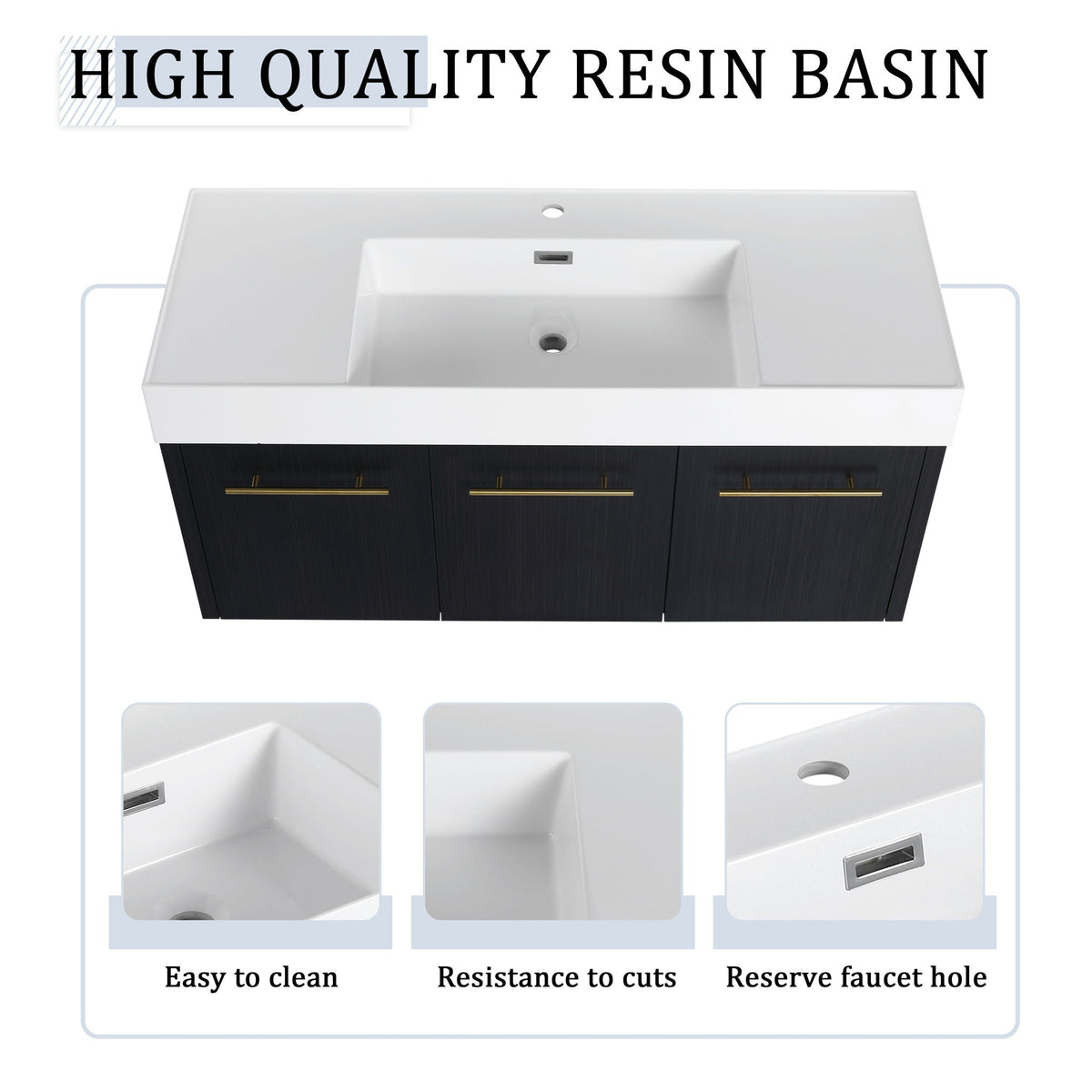 G-lemon Modern Wall Mounted Bathroom Vanity with Resin Sink - view 6
