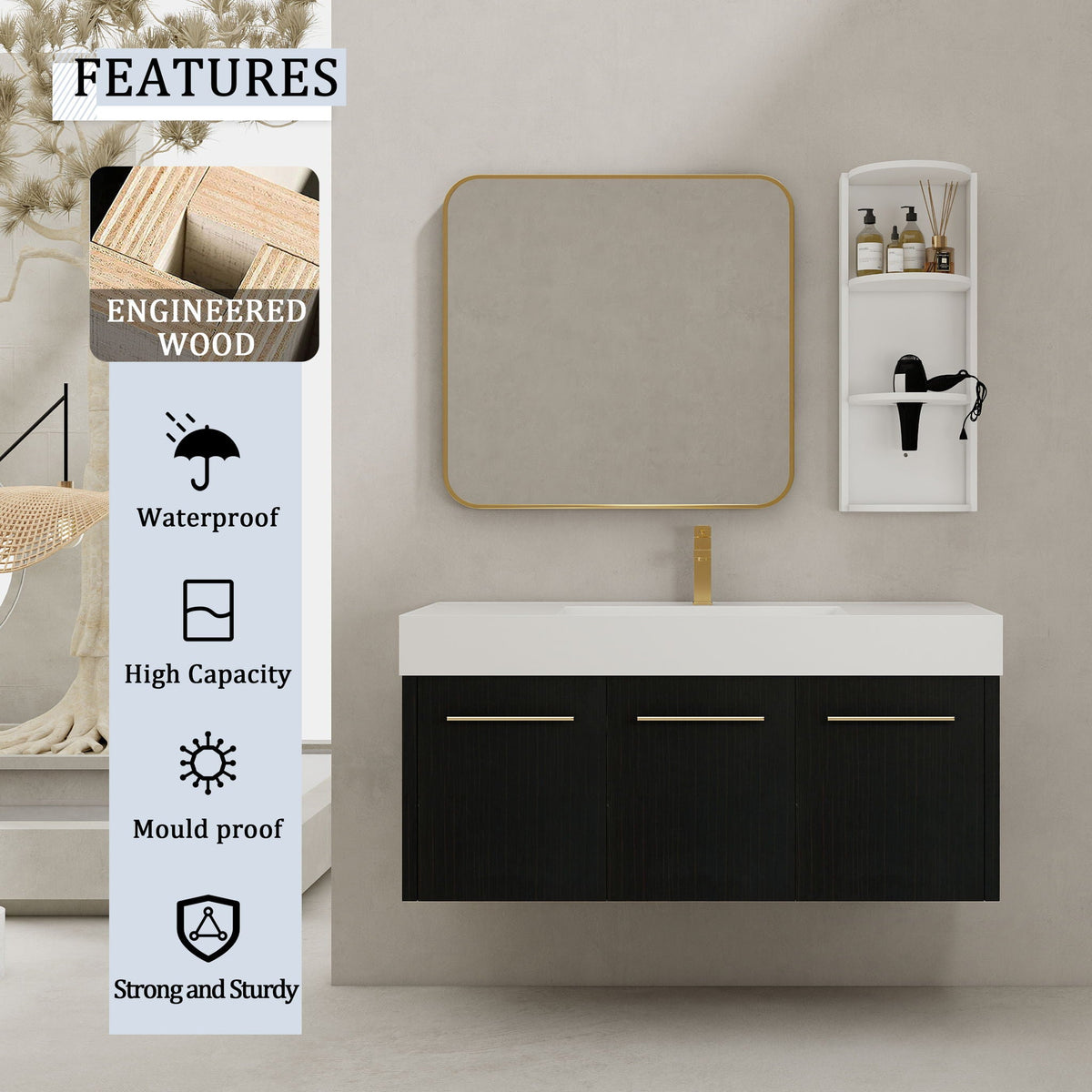 G-lemon Modern Wall Mounted Bathroom Vanity with Resin Sink - view 12