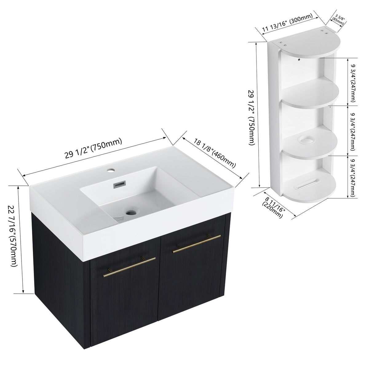 G-lemon Modern Wall Mounted Bathroom Vanity with Resin Sink