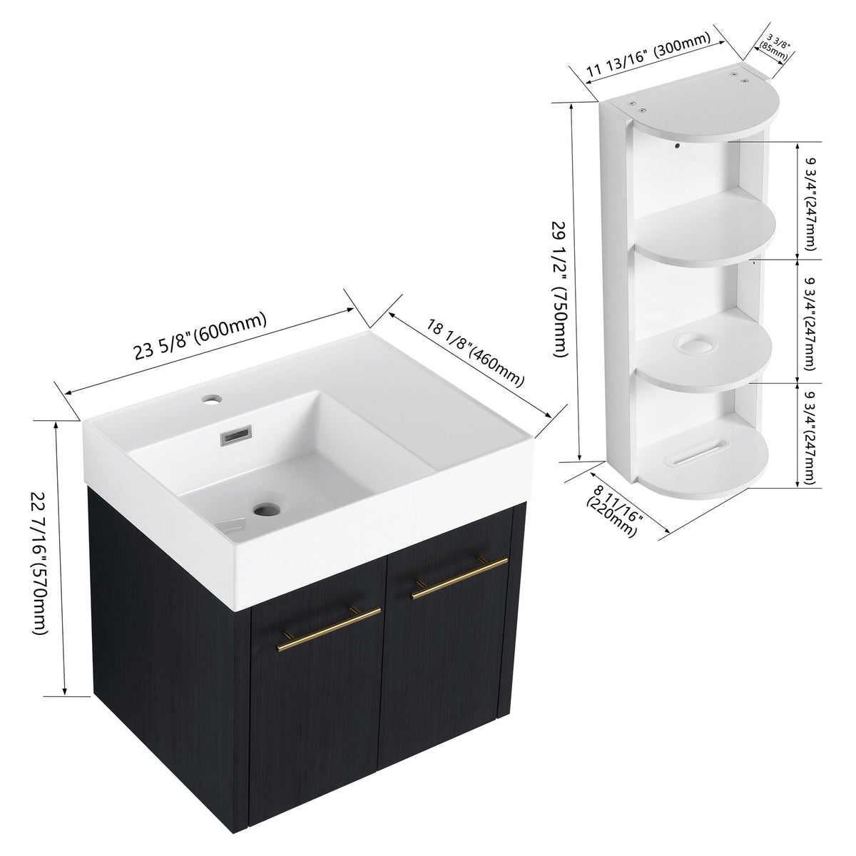 G-lemon Modern Wall Mounted Bathroom Vanity with Resin Sink - view 2
