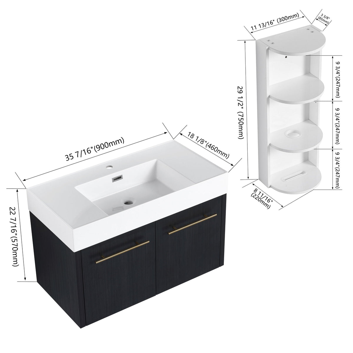 G-lemon Modern Wall Mounted Bathroom Vanity with Resin Sink - view 3