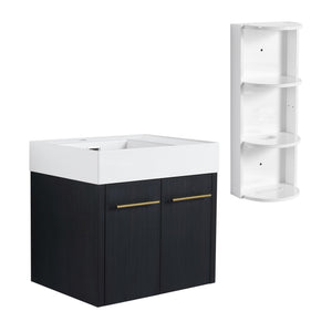 G-lemon Modern Wall Mounted Bathroom Vanity with Resin Sink in Black
