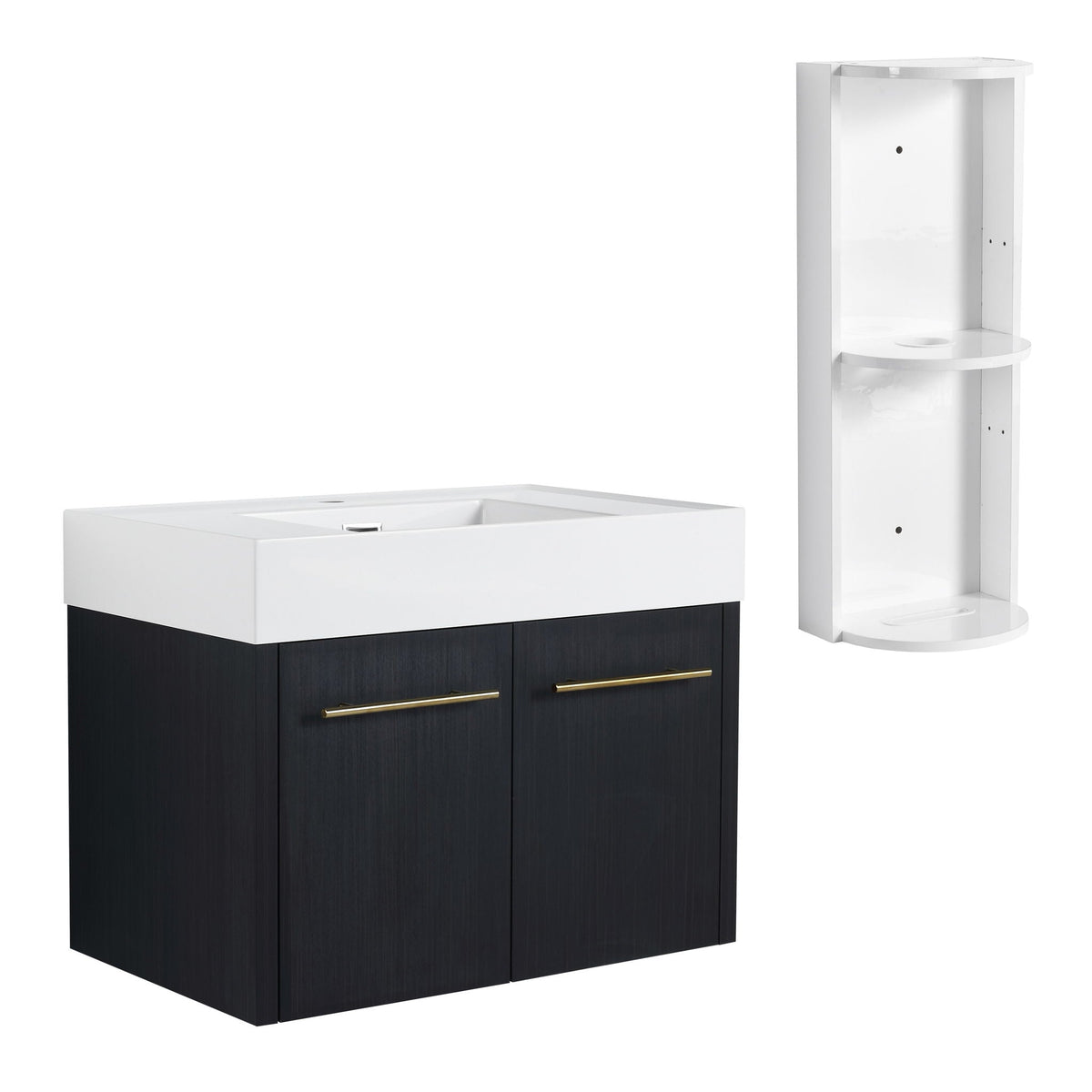 G-lemon Modern Wall Mounted Bathroom Vanity with Resin Sink in Black - view 3