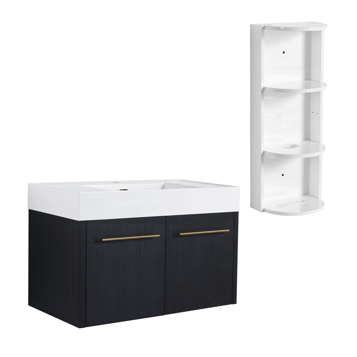 G-lemon Modern Wall Mounted Bathroom Vanity with Resin Sink in Black - view 4