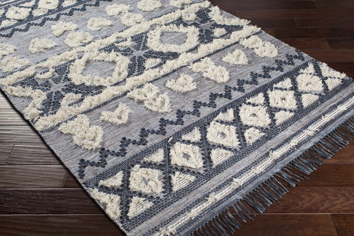 Gakona High-Low Cream&Blue Wool Rug - Clearance