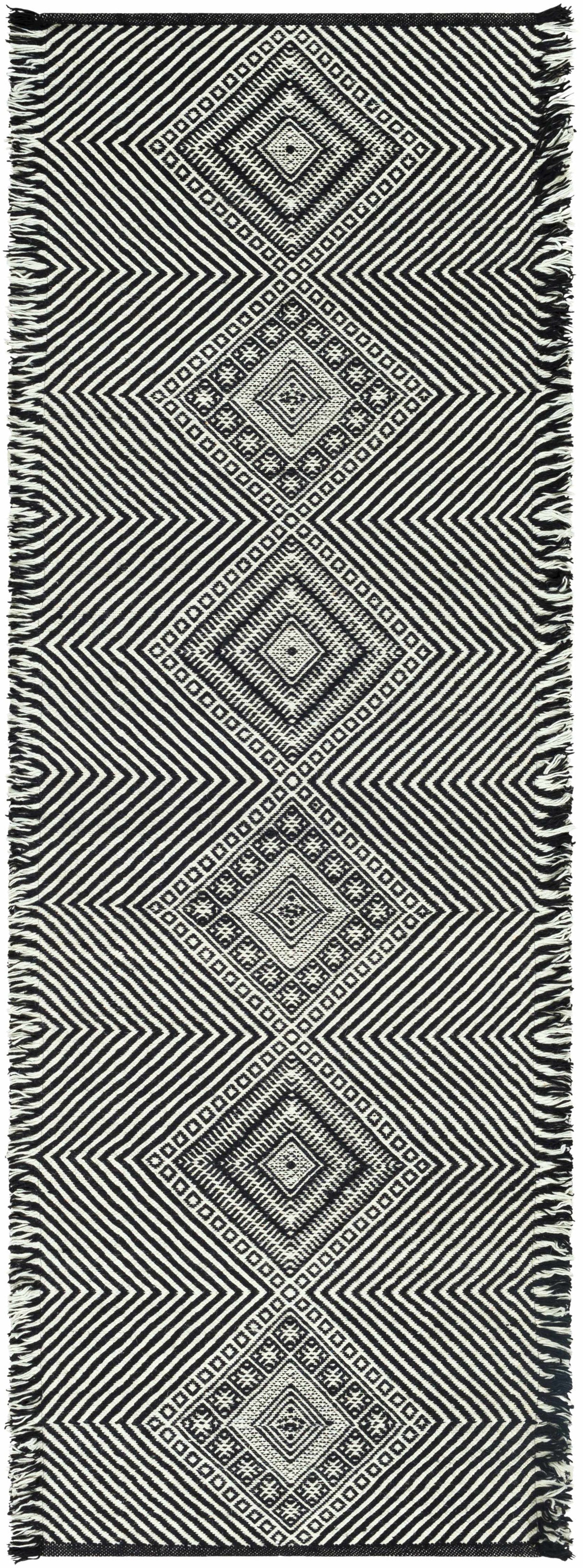 Eaglesham Black&White Flatweave Tassel Wool Rug - Clearance