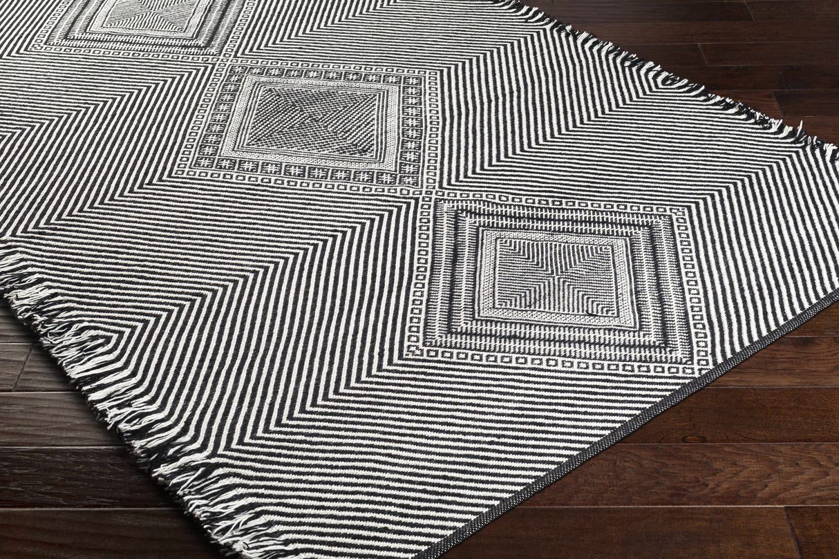 Eaglesham Black&White Flatweave Tassel Wool Rug - Clearance