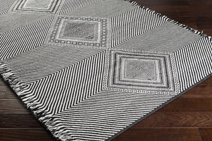 Eaglesham Black&White Flatweave Tassel Wool Rug - Clearance