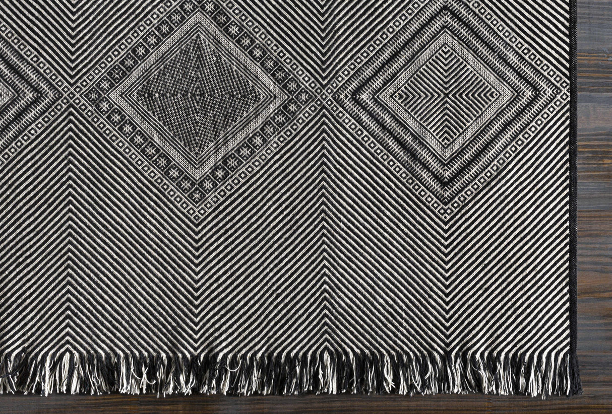 Eaglesham Black&White Flatweave Tassel Wool Rug - Clearance