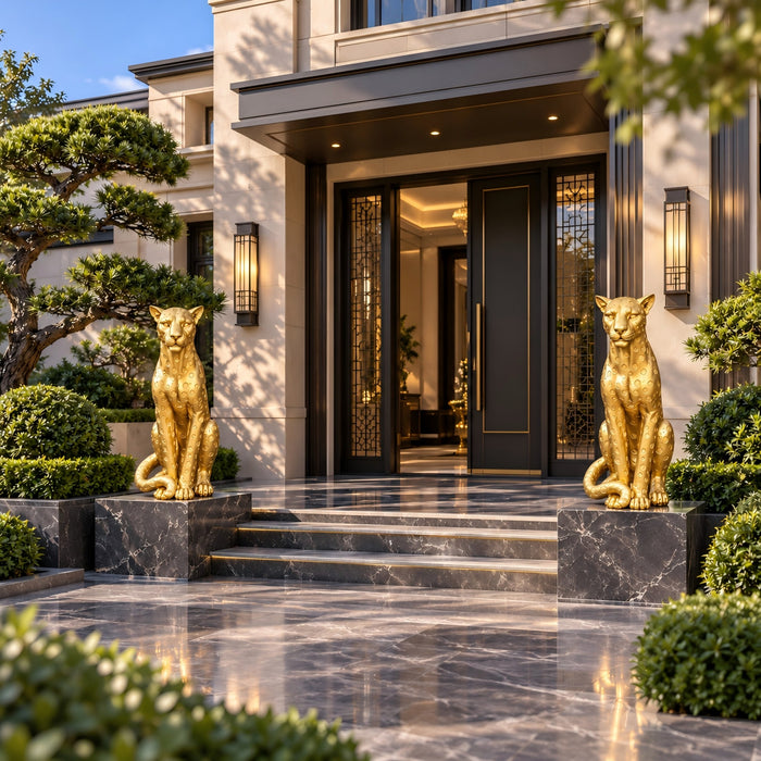 Gold Leopard Statue 33.86 Inch Tall Resin Fiberglass Animal Sculpture for Living Room Entryway Home Decor