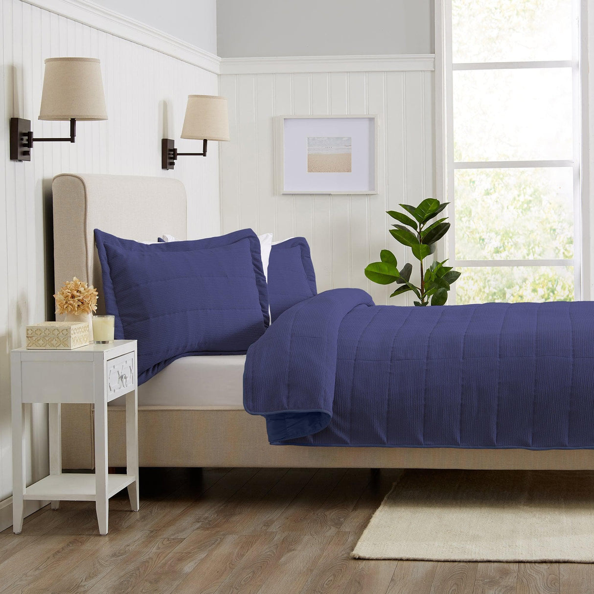 3 Piece Textured Striped Quilt Set - Ellie Collection