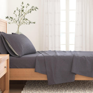4 Piece Heathered Solid Cotton Blend Flannel Sheet Set - Anders Collection