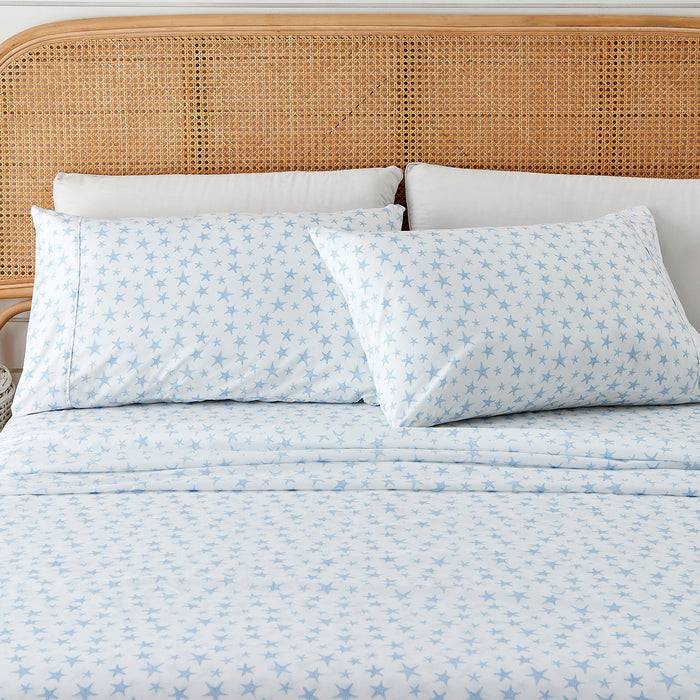 Great Bay Home Coastal Printed Sheet Set in Starfish - Blue