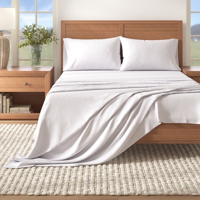 Great Bay Home Cotton Solid Flannel Sheet in Winter White
