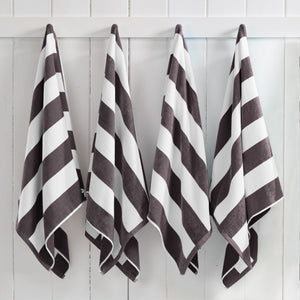 Great Bay Home Cotton Velour Cabana Stripe Beach Towel in Charcoal Grey