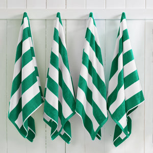 Great Bay Home Cotton Velour Cabana Stripe Beach Towel in Green