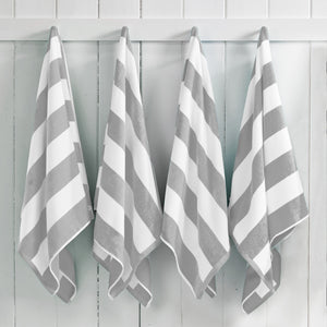 Great Bay Home Cotton Velour Cabana Stripe Beach Towel in Light Grey - view 2