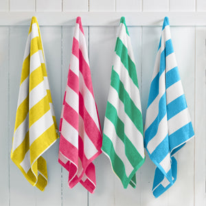 Great Bay Home Cotton Velour Cabana Stripe Beach Towel in Multi - Air Blue, Yellow, Teal, Pink - view 2