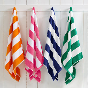 Great Bay Home Cotton Velour Cabana Stripe Beach Towel in Multi - Orange, Pink, Green, Navy - view 2