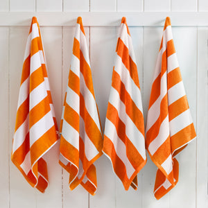 Great Bay Home Cotton Velour Cabana Stripe Beach Towel in Orange