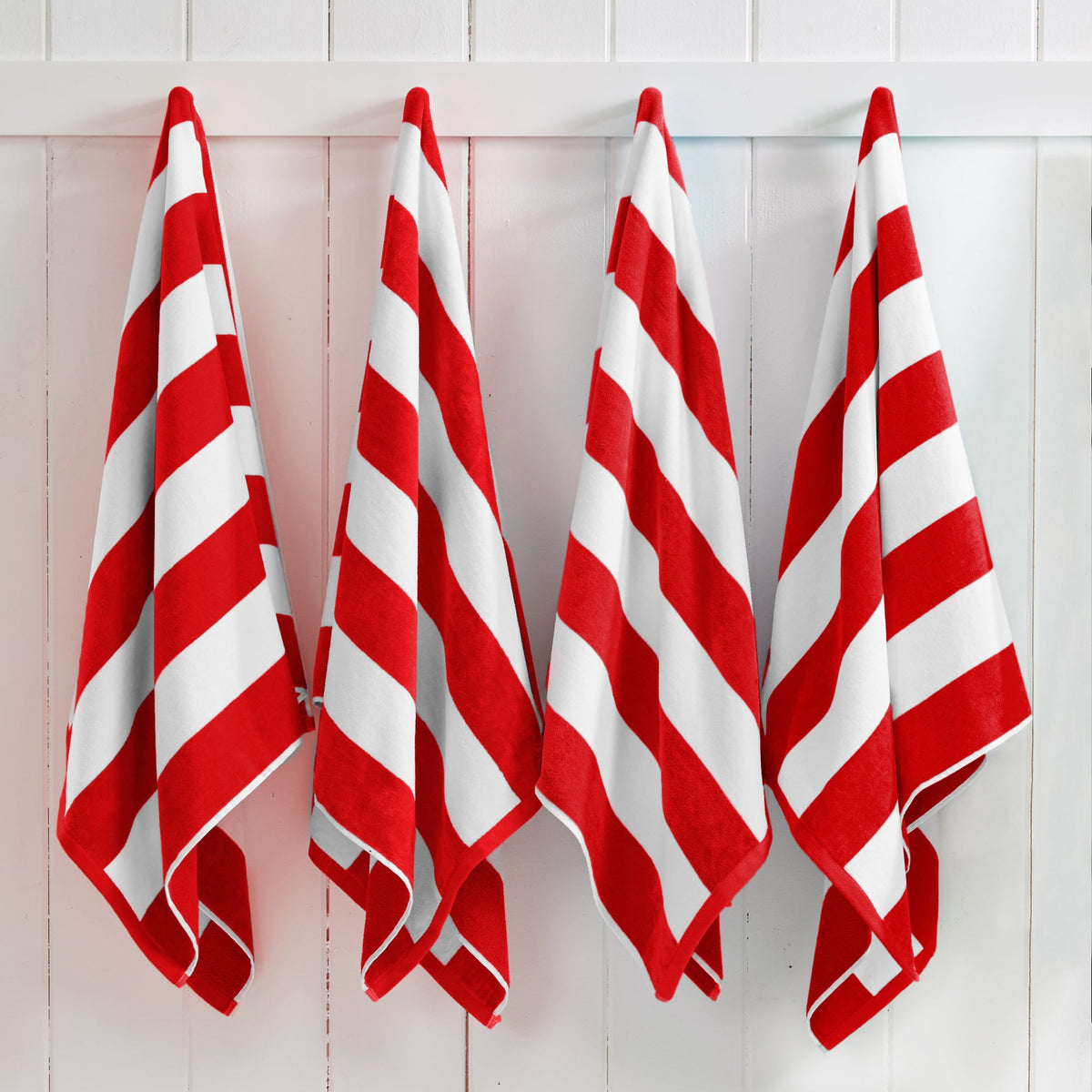 Great Bay Home Cotton Velour Cabana Stripe Beach Towel in Red - view 3