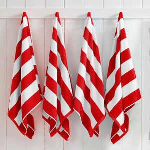 Great Bay Home Cotton Velour Cabana Stripe Beach Towel in Red - view 3