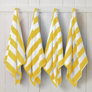 Great Bay Home Cotton Velour Cabana Stripe Beach Towel in Yellow