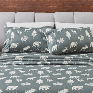 Great Bay Home Lodge Printed Sheet Set in Forest Animal - Dark Grey