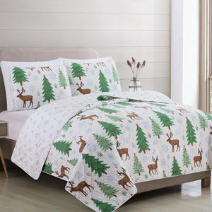 3-Piece Holiday Quilt - Holly Collection